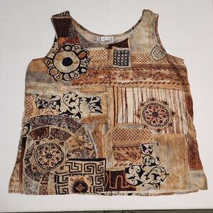 Vintage 80s 90s Stunt 100%  Silk Tank Top Blouse sz M/L brown earth tone ethnic